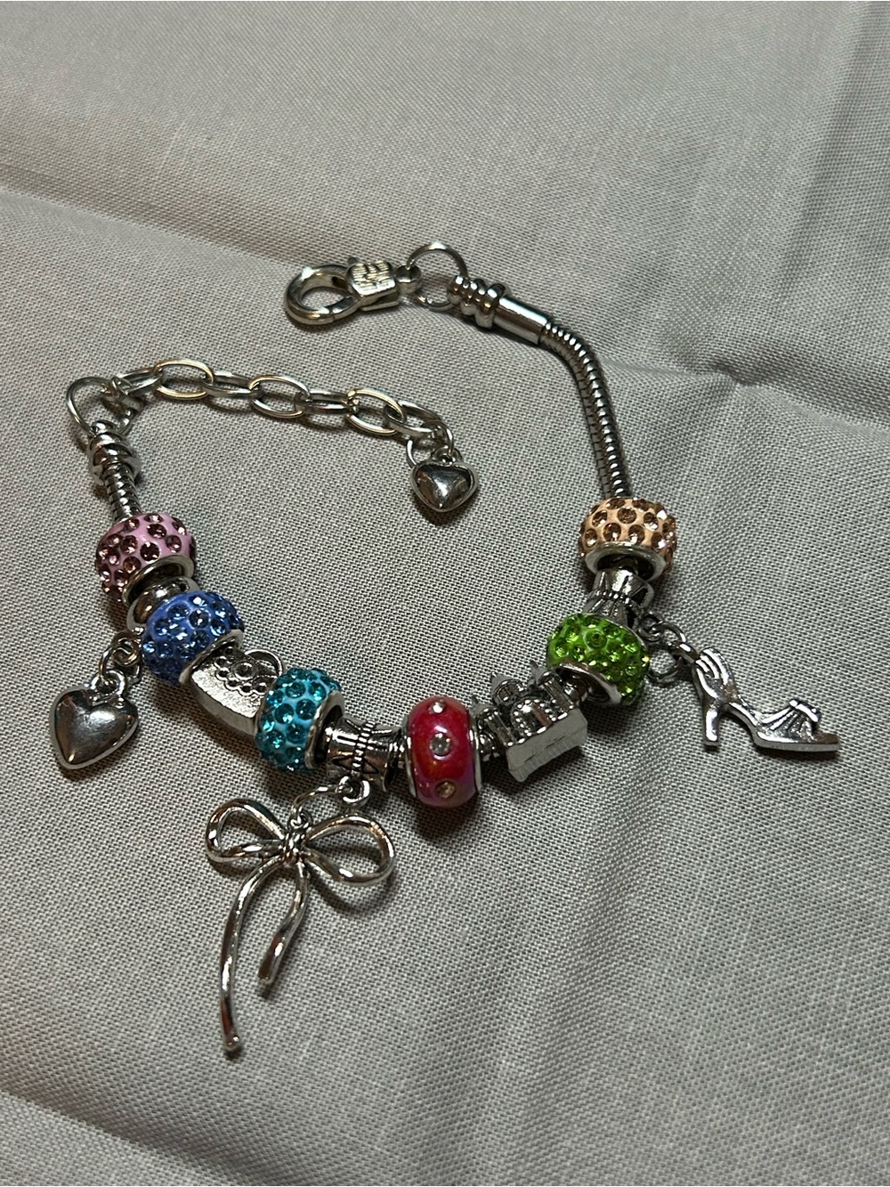 Handcrafted Charm Bracelet in Silver & Multicolor New